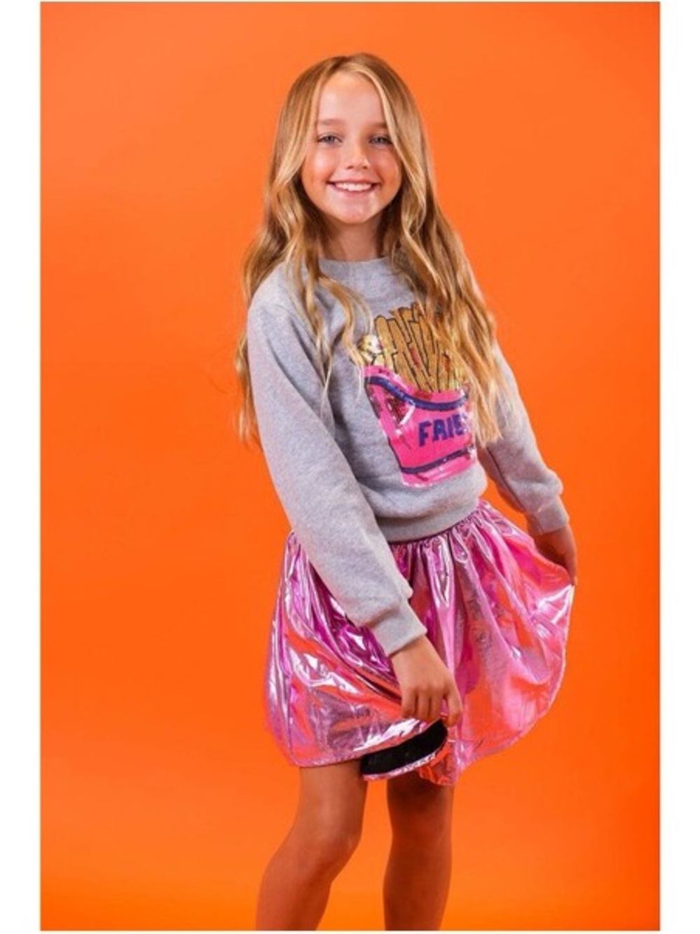 Lola + The Boys Light Gray Sweatshirt with Sequin Detail
